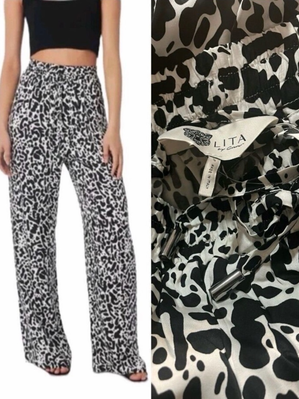 LITA by Cami Black & White Printed Wide-Leg Pants